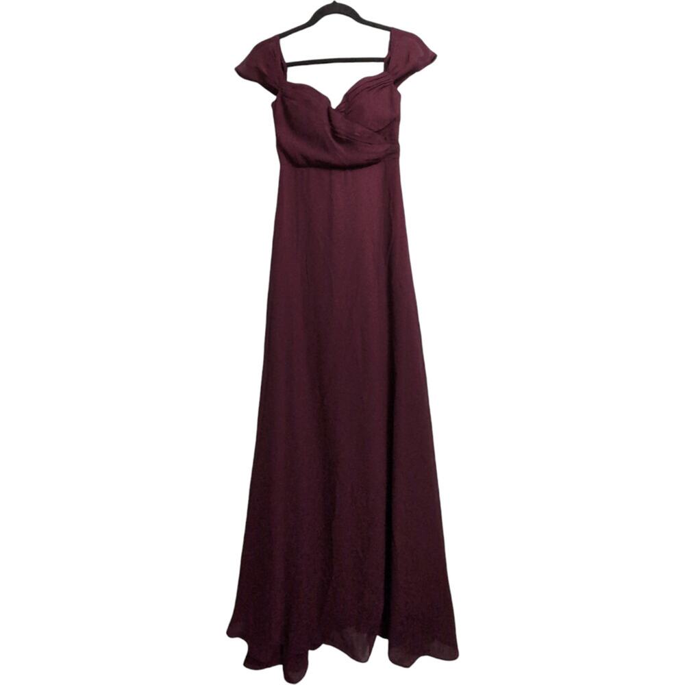 Birdy Grey Wine Off Shoulder Pleated Bodice Evening Gown Dress Wedding Size XS